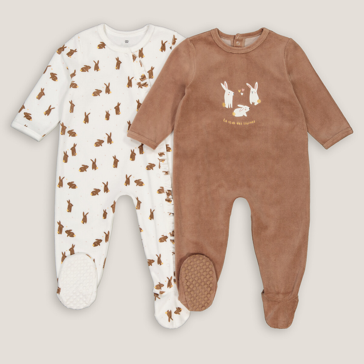 Pack of 2 Velour Sleepsuits with Bunny Rabbit Print