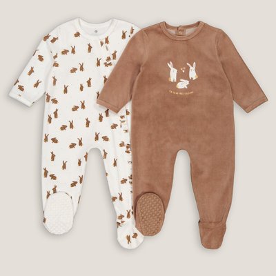 Pack of 2 Velour Sleepsuits with Bunny Rabbit Print LA REDOUTE COLLECTIONS