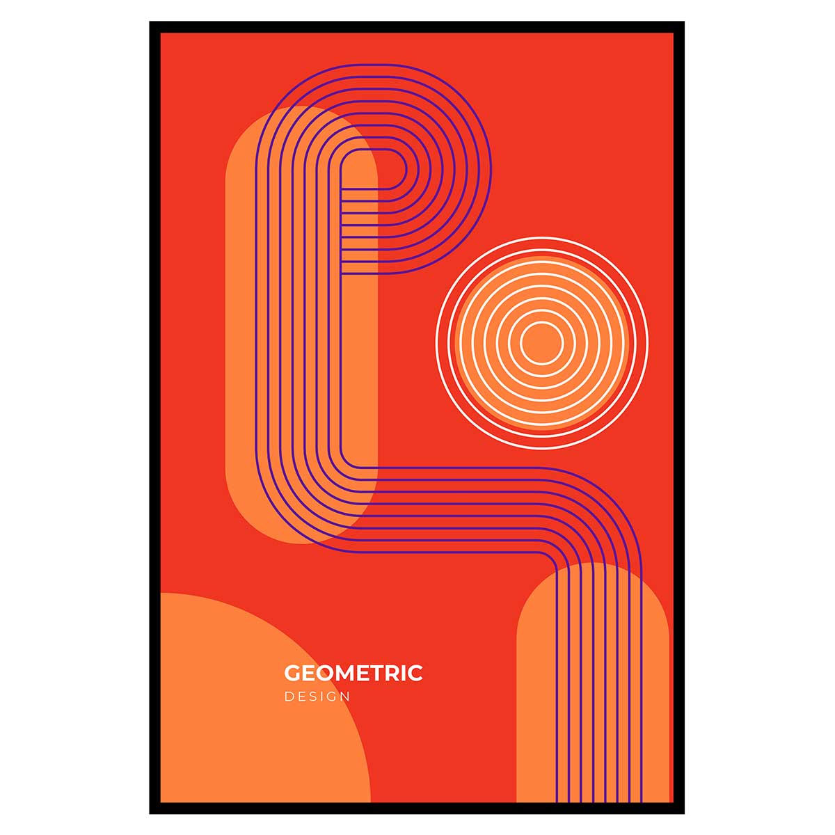 Affiche encadrée géométrique design rouge violet, HEXOA