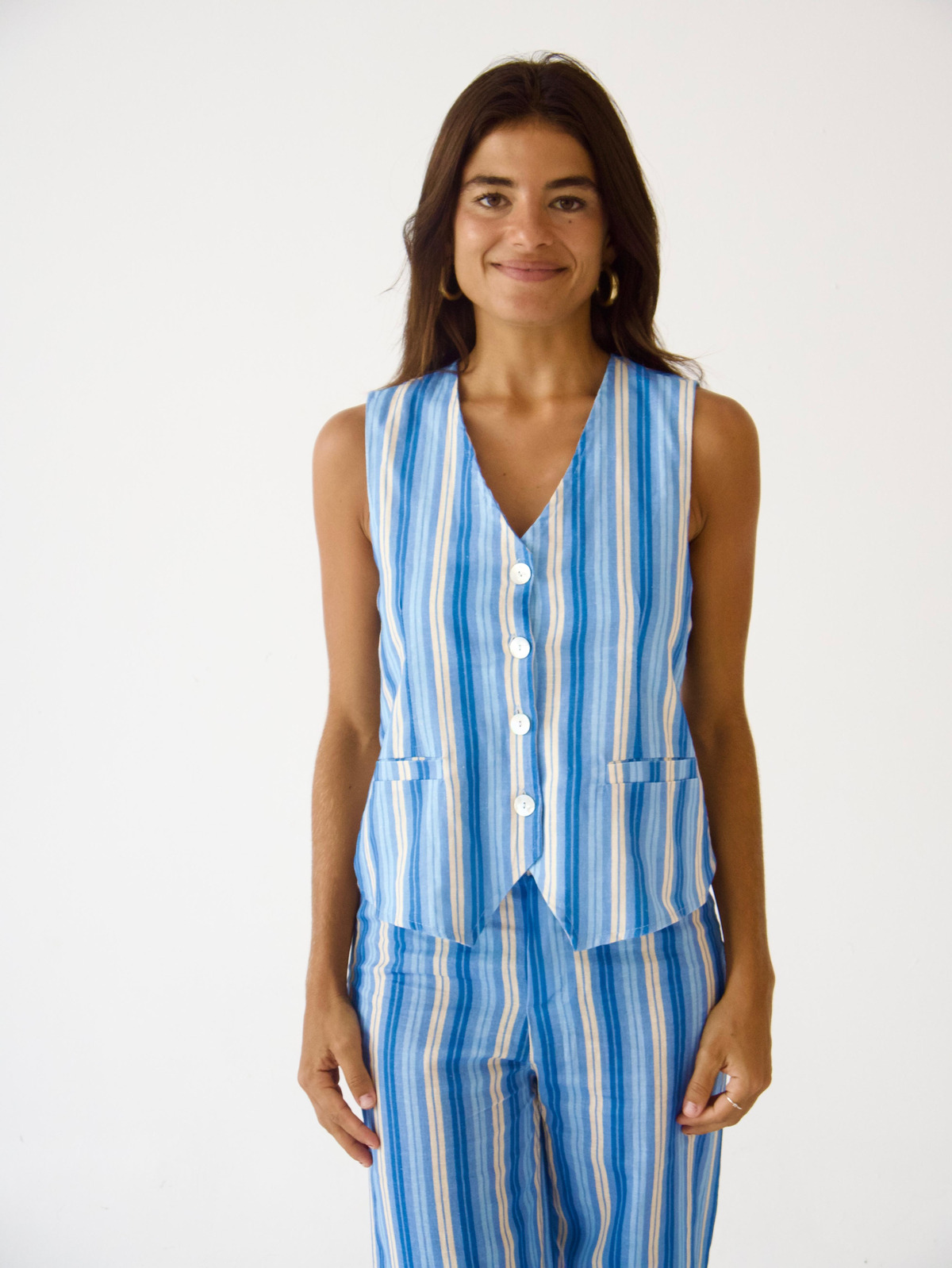 Gilet rayé lin col V ANA, MINDTRAVELER