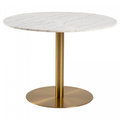 Table à manger ronde en marbre blanc pied doré CORBANE MEUBLES & DESIGN
