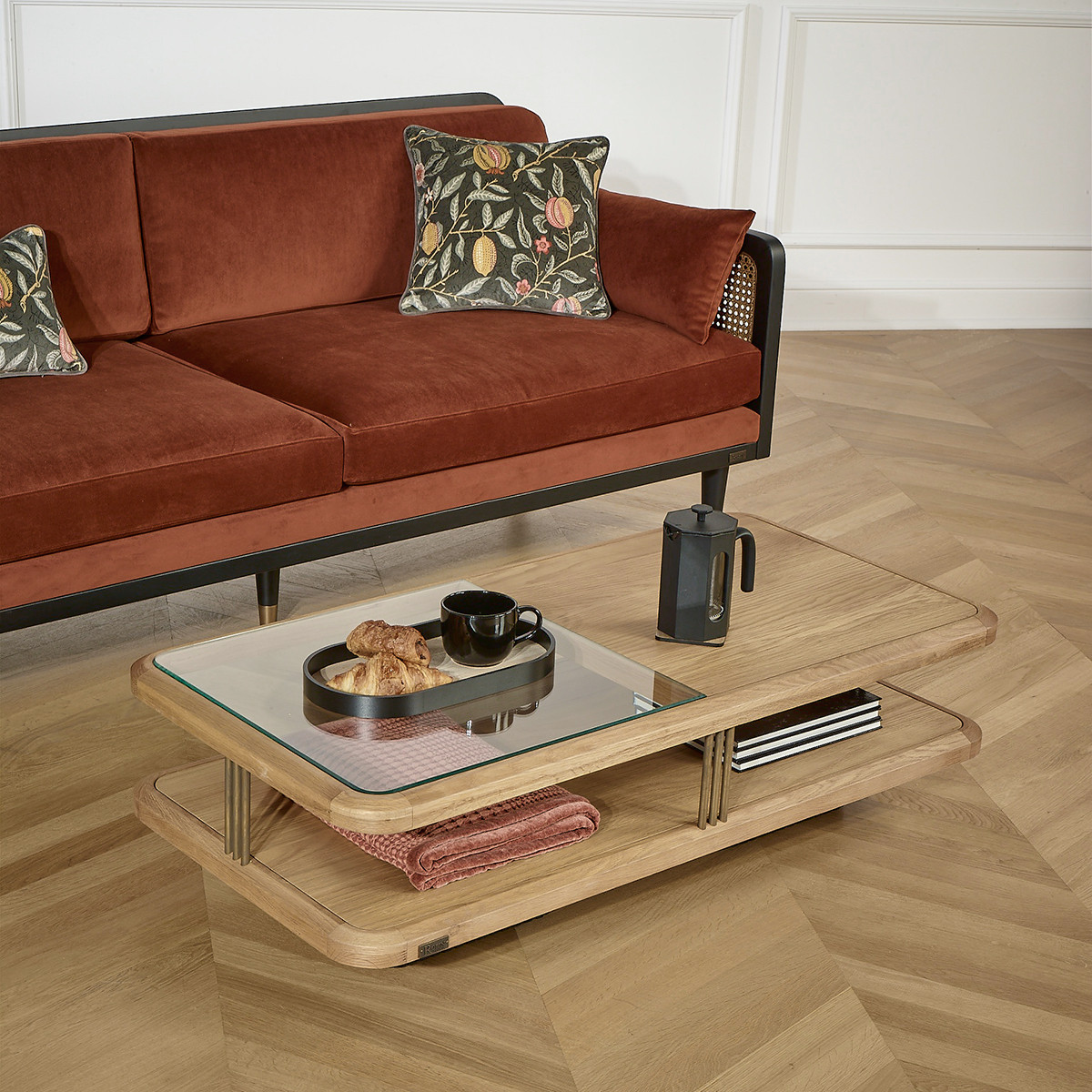 Table basse rectangulaire style contemporain en chêne et verre RANDY, ROBIN DES BOIS