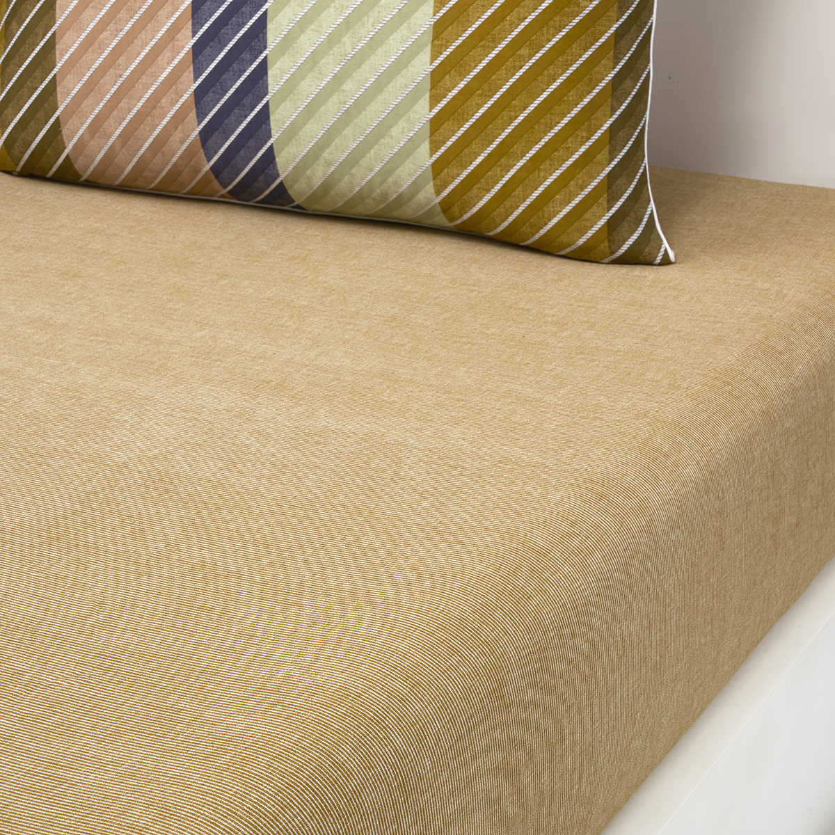 Drap housse en satin de coton lavé beige, SPENCER, DESFORGES