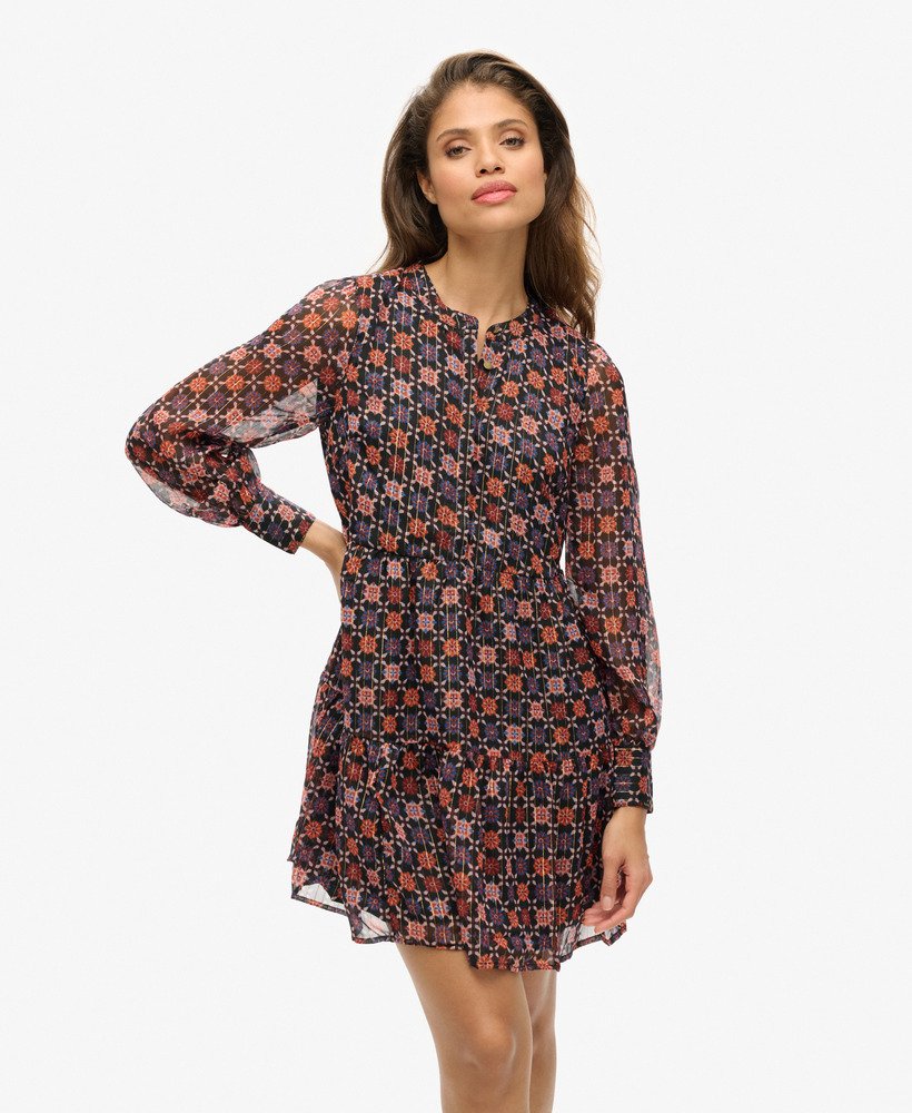 Robe courte à manches longues et volants, SUPERDRY