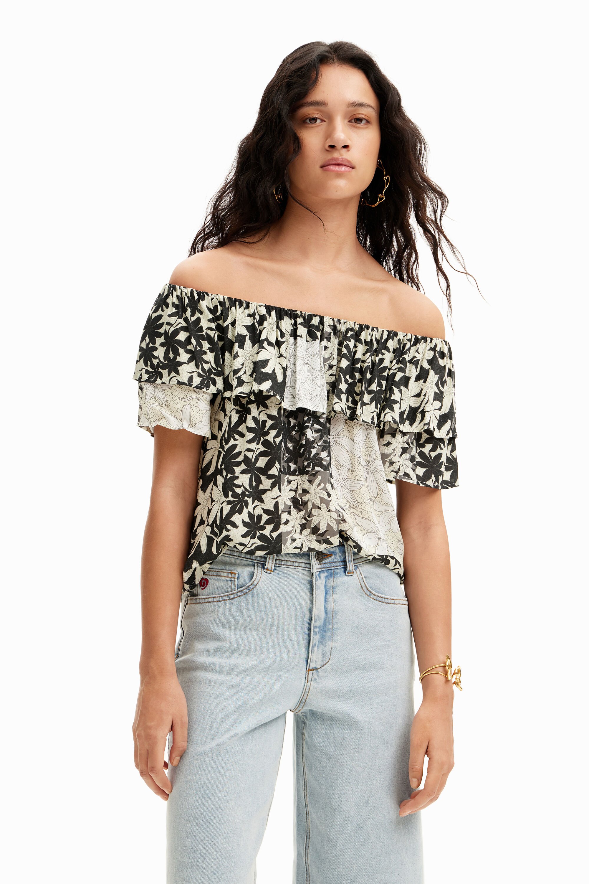 Blouse patchwork fleurs volants, DESIGUAL