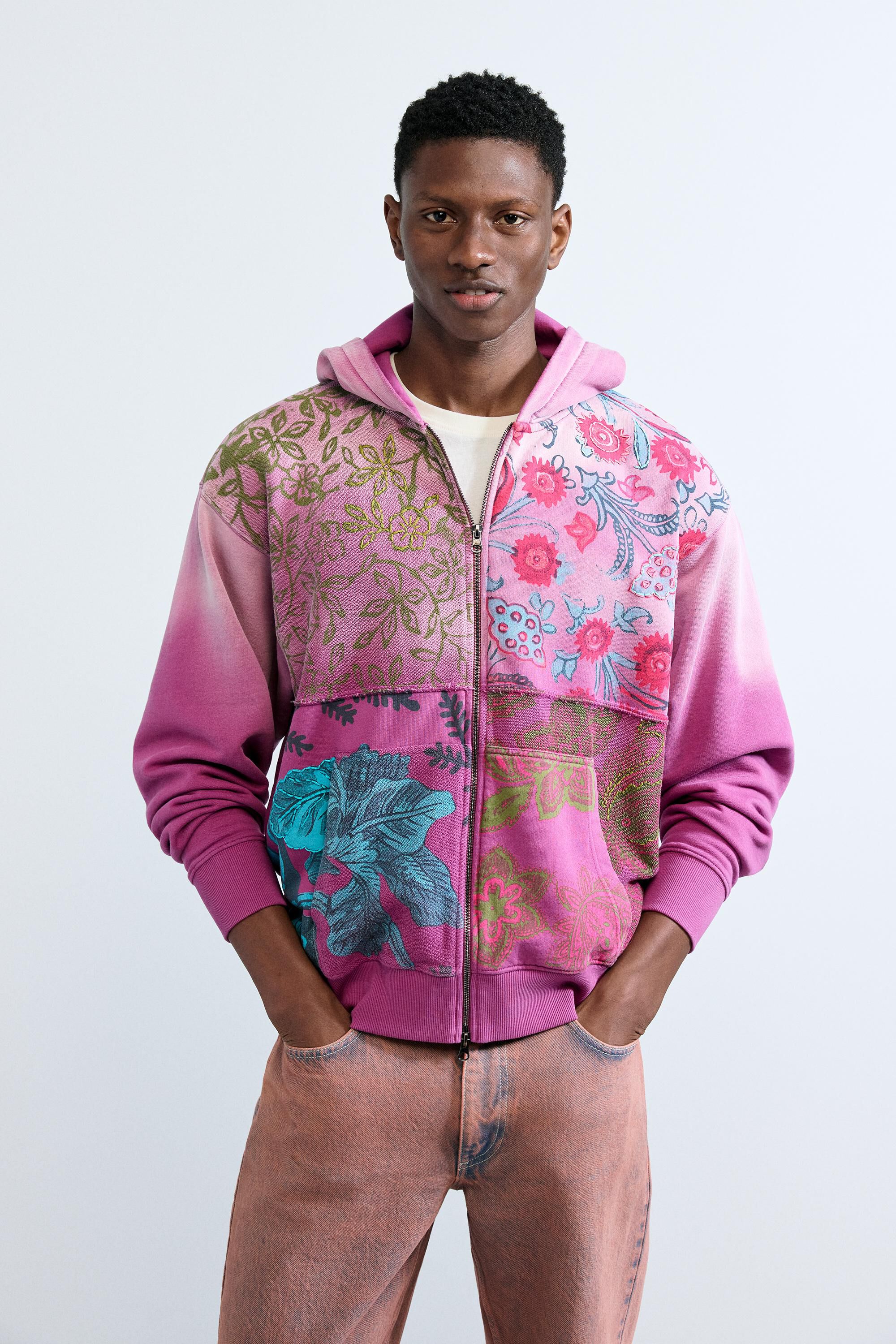 Sweatshirt fermeture éclair fleurs, DESIGUAL