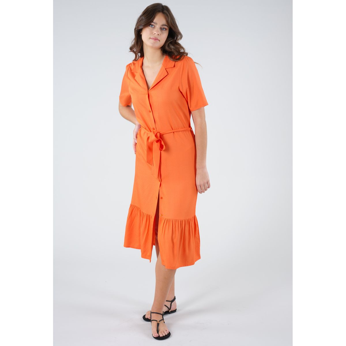 Robe midi unie avec ceinture nouer goody orange Deeluxe La Redoute