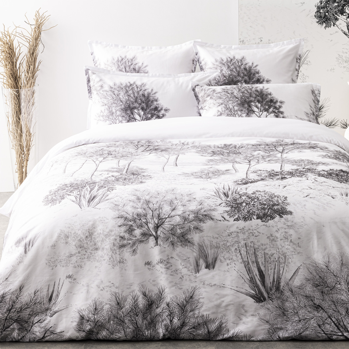Housse de couette imprimée en satin de coton bio, DUNE, ALEXANDRE TURPAULT
