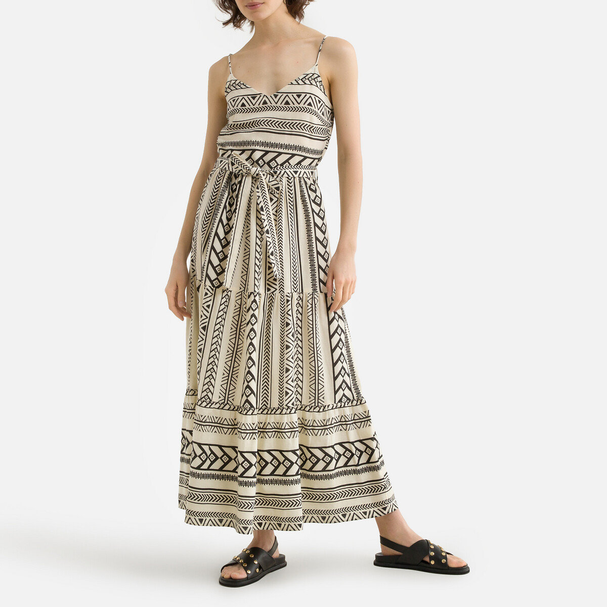 Cotton cami maxi dress in striped print Moda La Redoute