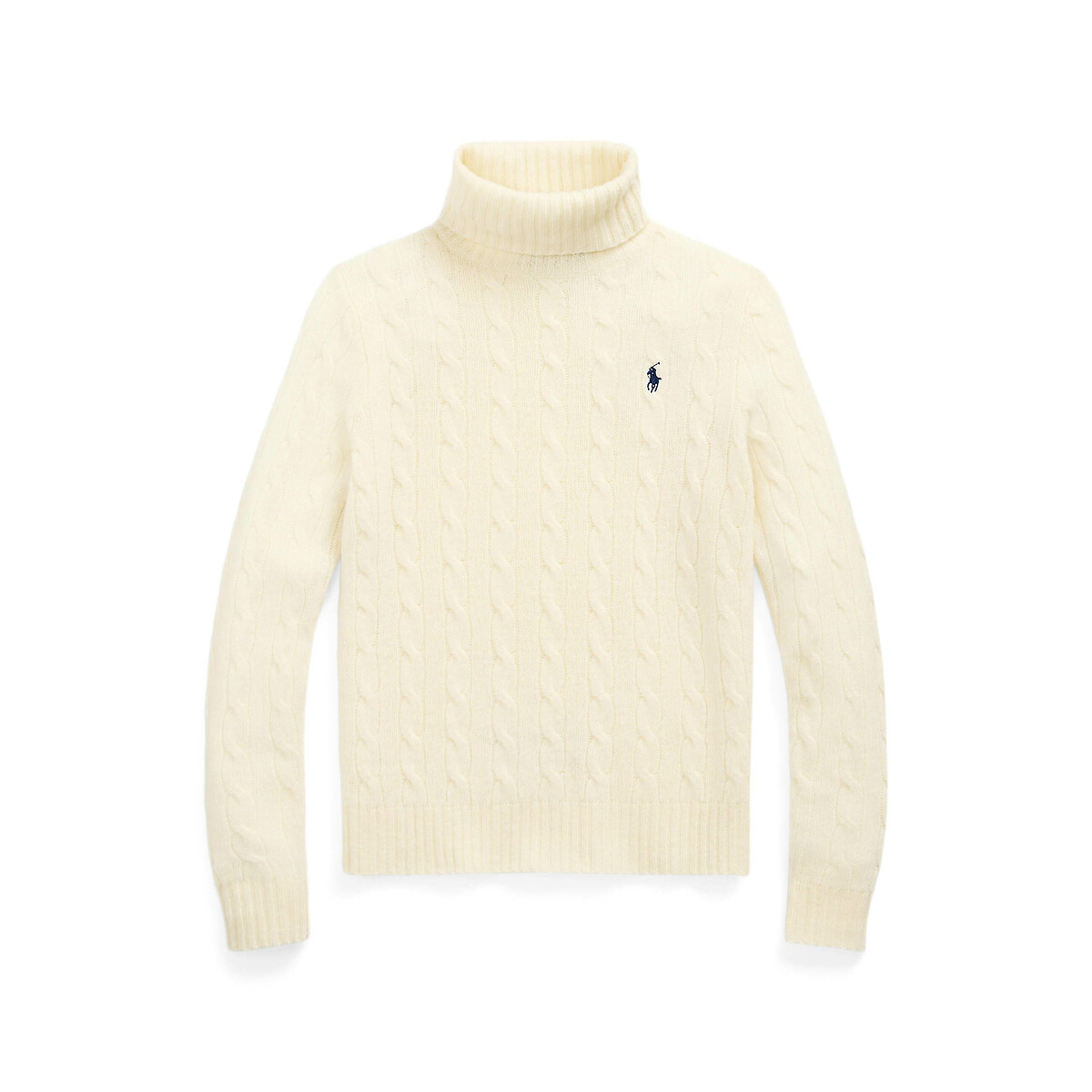 Wool cashmere turtleneck jumper in cable knit with chest logo cream Polo Ralph Lauren La Redoute