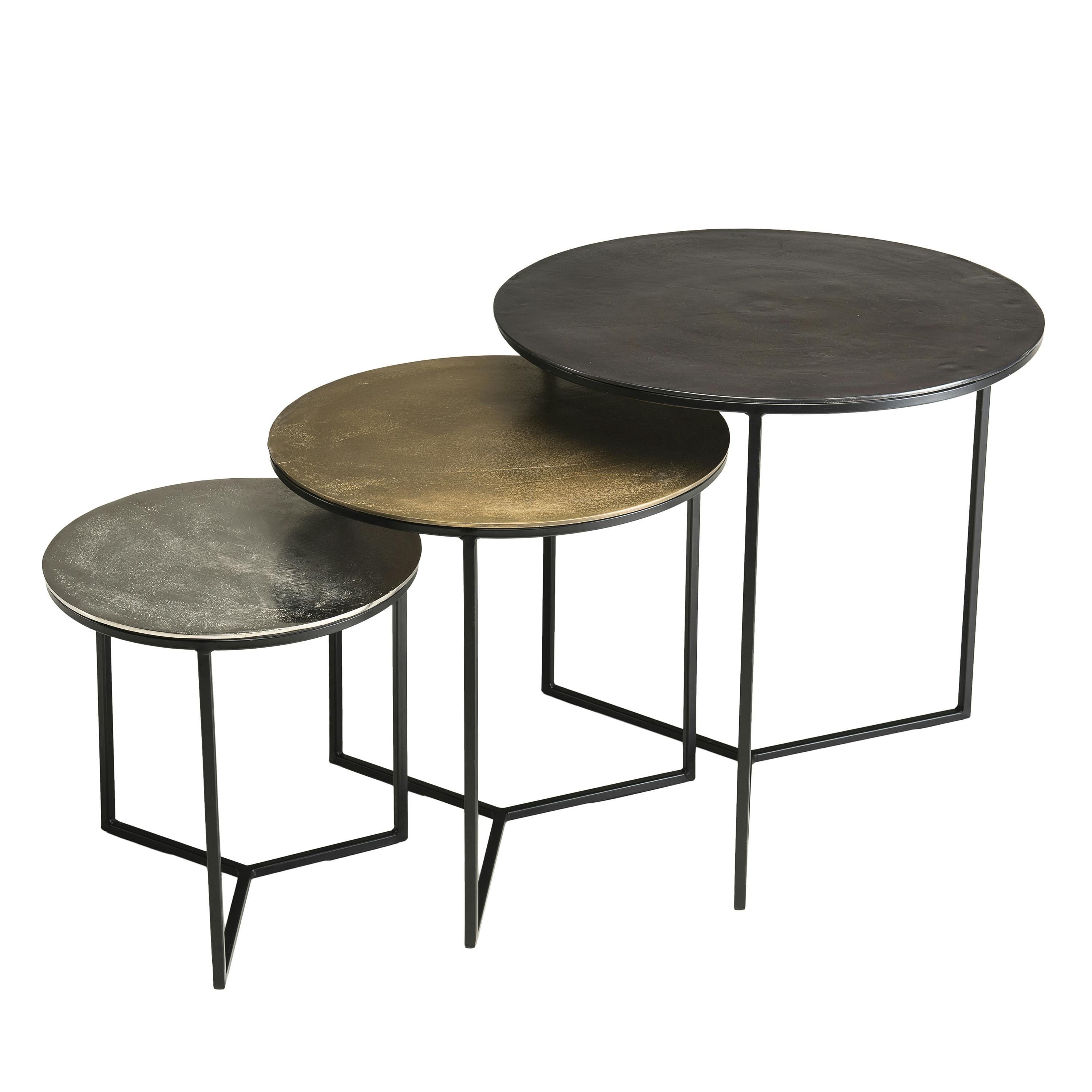 Lot de 3 tables gigogne rondes métal noir et doré style design contemporain ZALA, PIER IMPORT