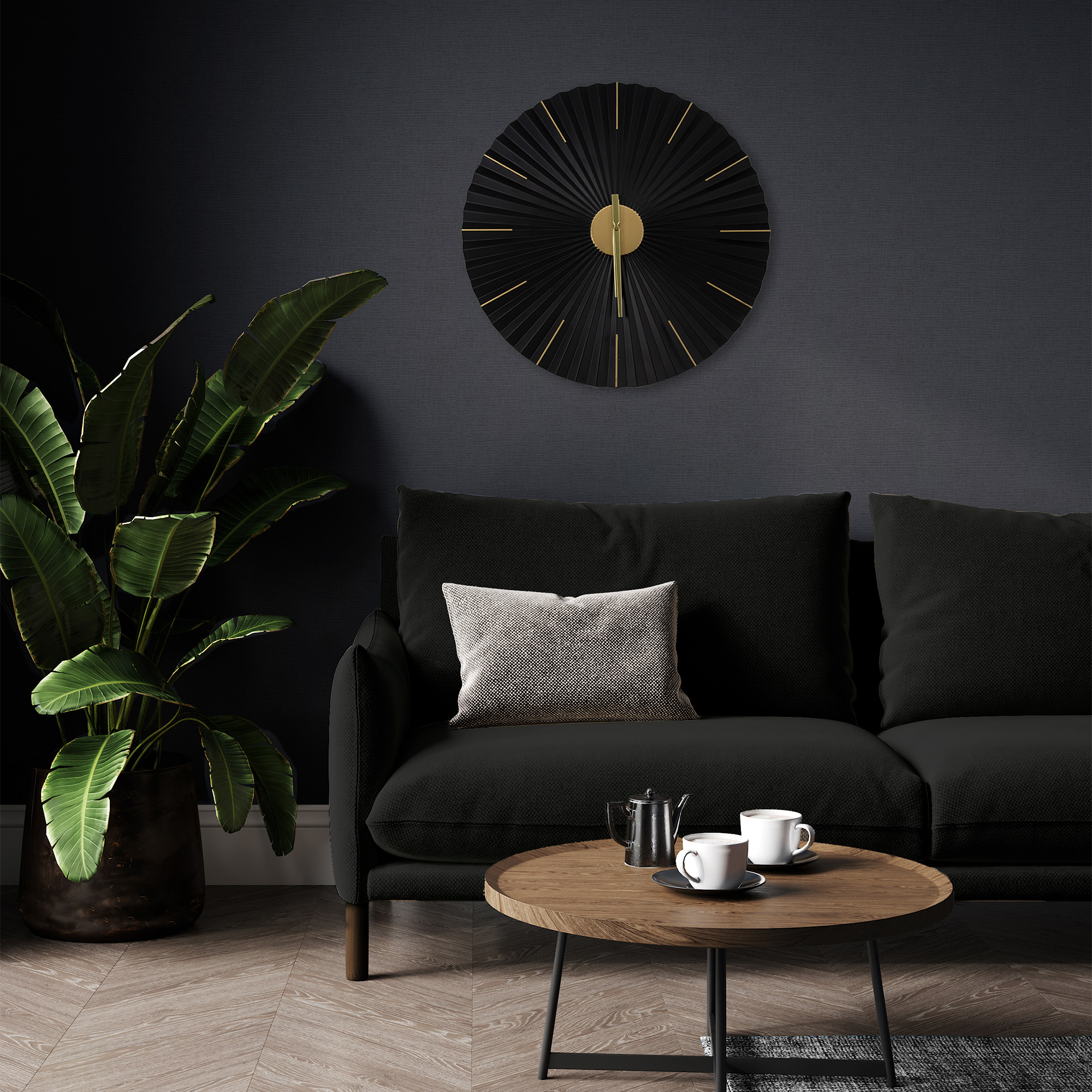 Horloge murale ronde en métal foncé Origami, ART FOR THE HOME
