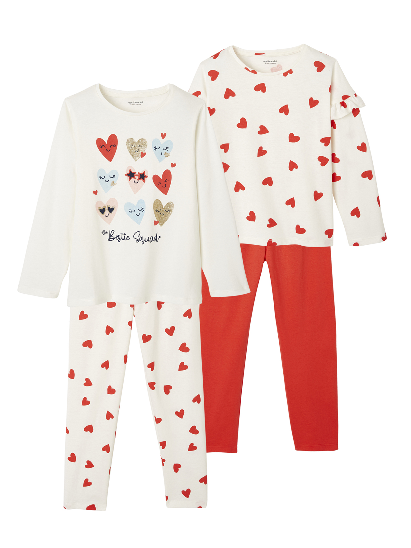 Lot de 2 pyjamas coeurs Oeko-Tex®, VERTBAUDET