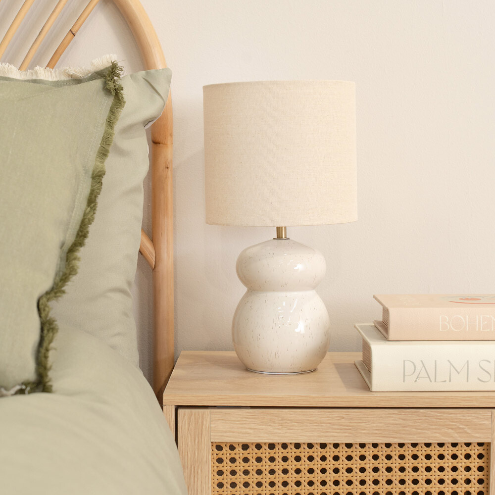 Kaye Glazed Ceramic Table Lamp with Natural Linen Shade, SO'HOME