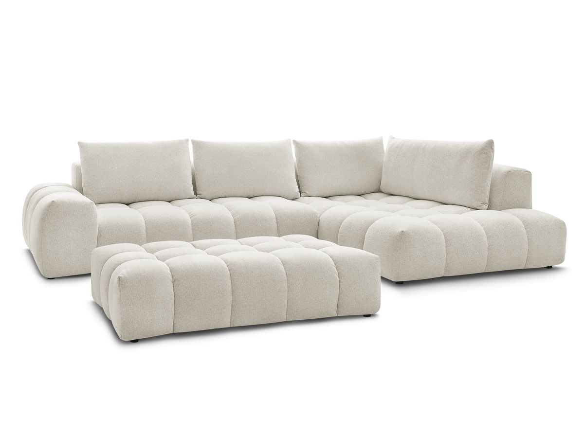 Canapé d'angle fixe 5 places en tissu chiné avec pouf, EVEREST, BOBOCHIC