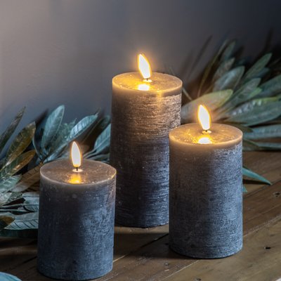 Set of 3 LED Candle Rustic Slate 7.5x7.5x15cm SO'HOME