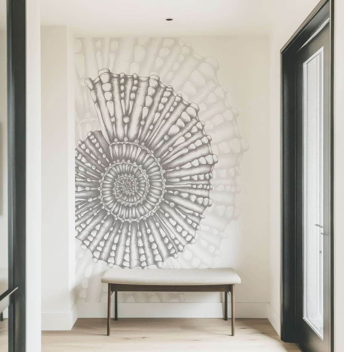 Papier peint panoramique Coquillage, Noir et blanc 225 x 250cm, ACTE DECO