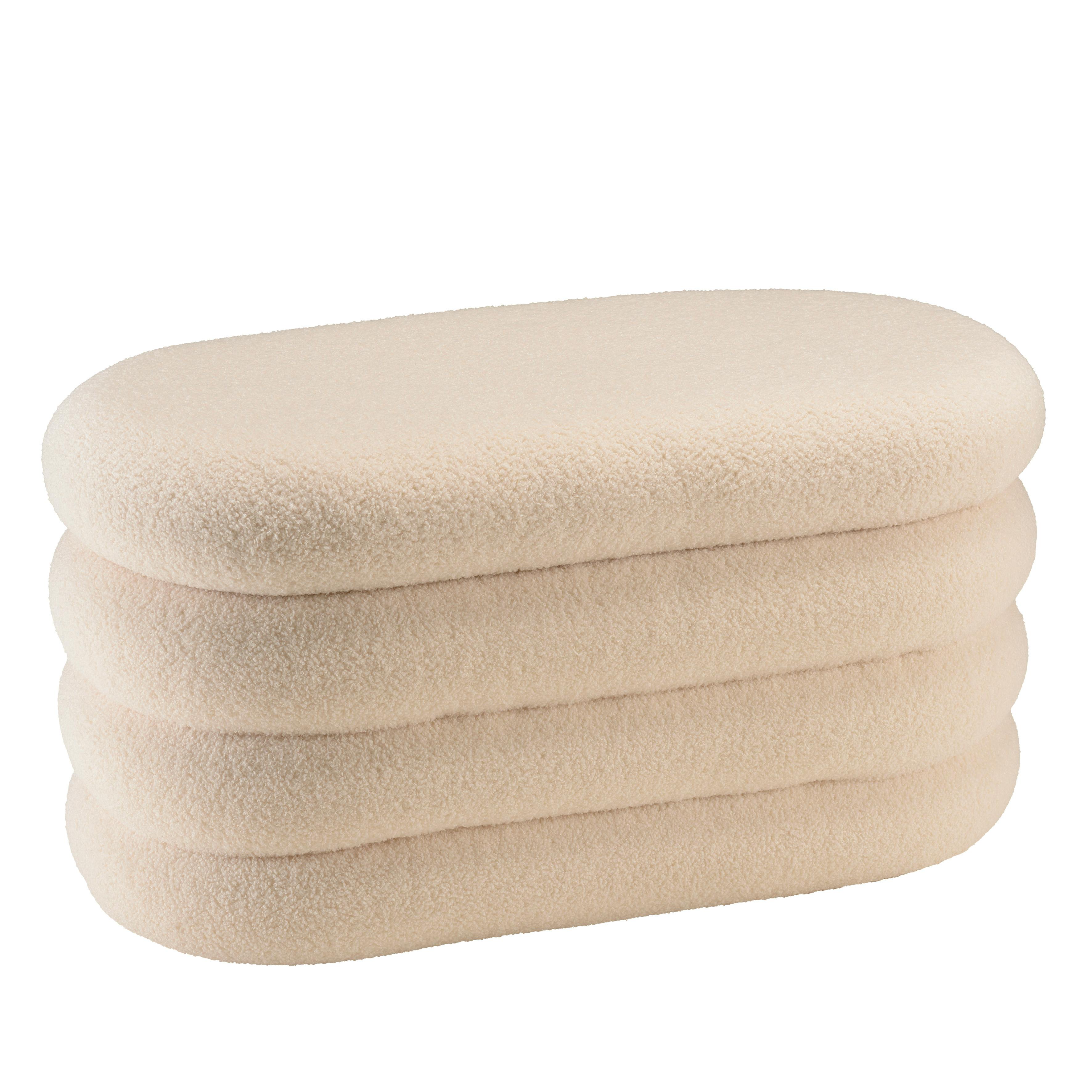 Banc avec rangement en tissu bouclette blanc CASTILLE, PIER IMPORT