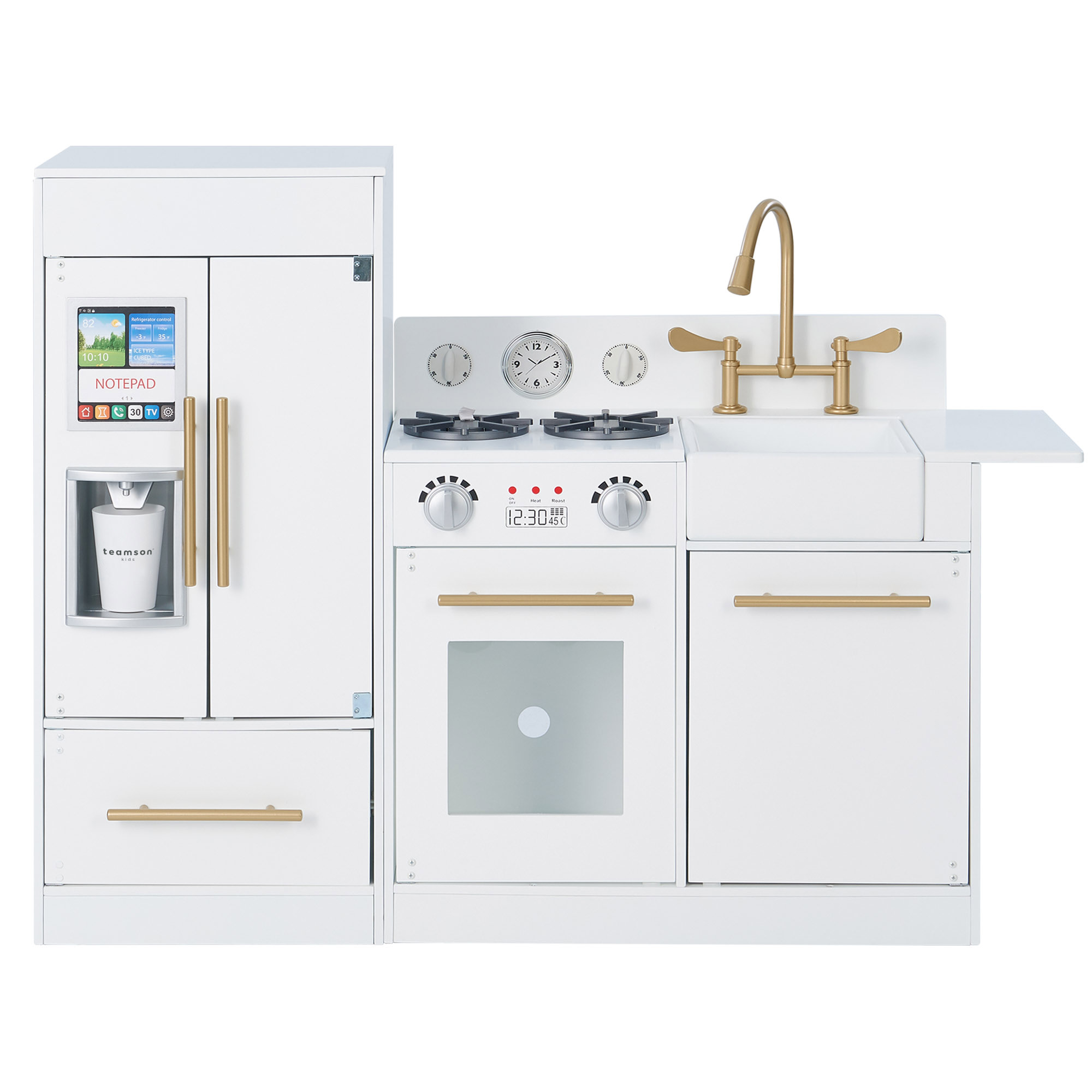 Grand Jeu Cuisine Enfant avec frigo, évier, four et jeux, Bois, LITTLE CHEF, TEAMSON KIDS