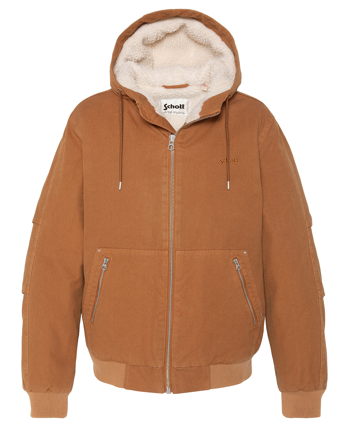 Blouson worker canvas à capuche doublé sherpa, SCHOTT