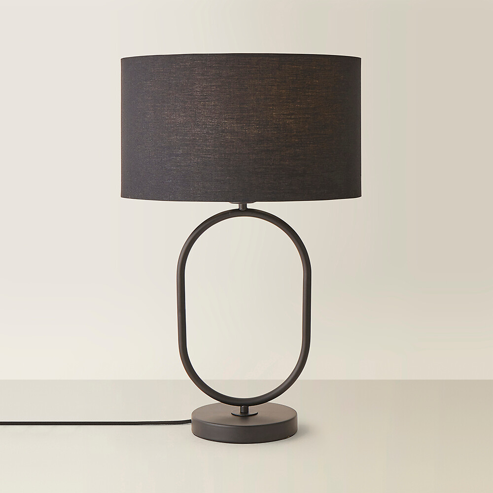 Aubrey Matte Black Oval Table Lamp with Drum Shade, SO'HOME