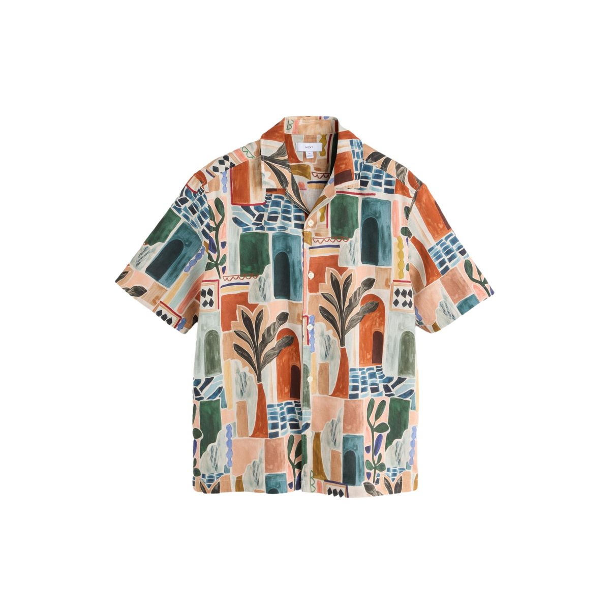 Chemise en lin à manches courtes et motif, NEXT