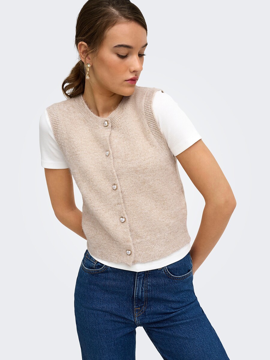 Gilet sans manches boutons cœurs, ONLY