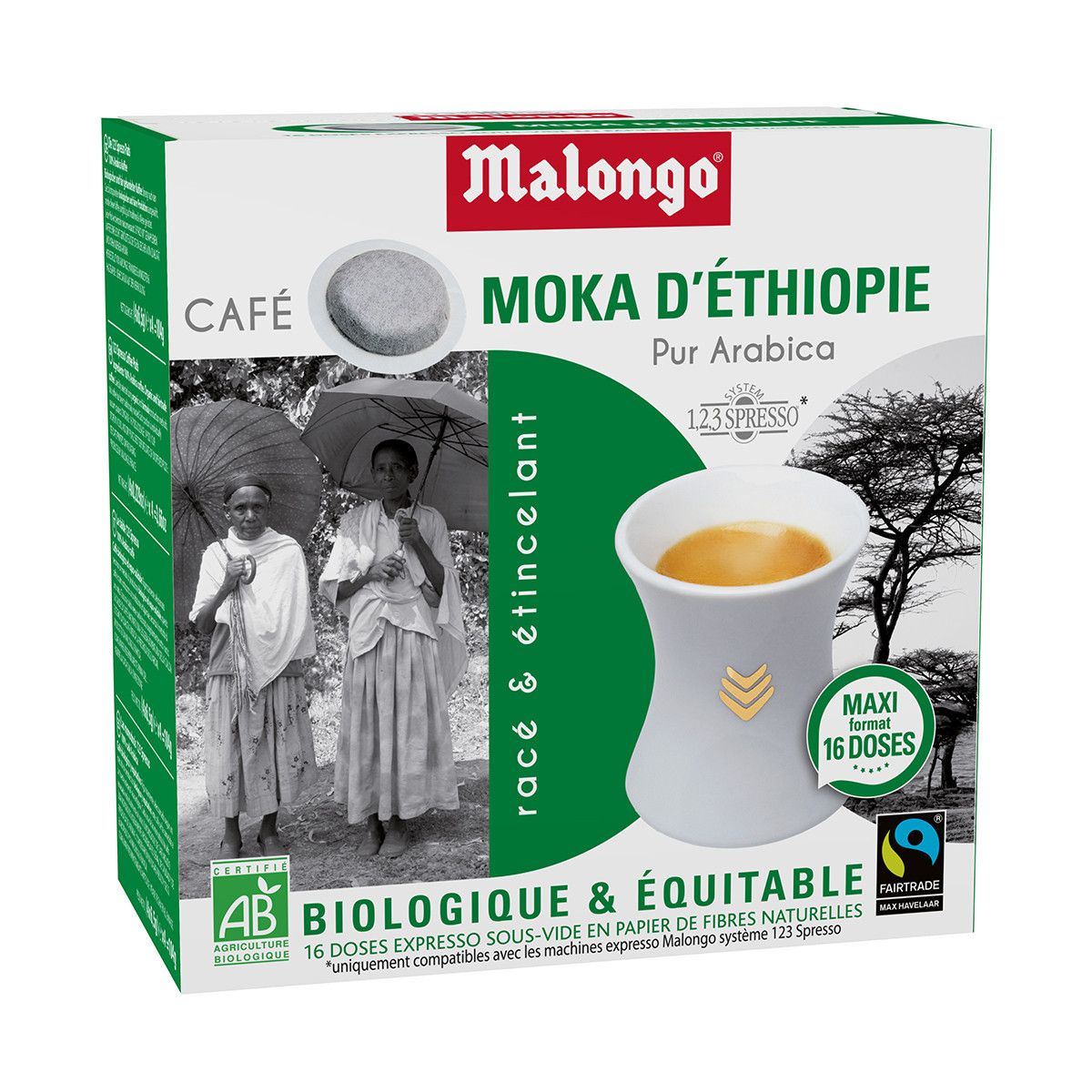 Livraison à domicile Malongo Café bio décaféiné deca aqua, 16 dosettes