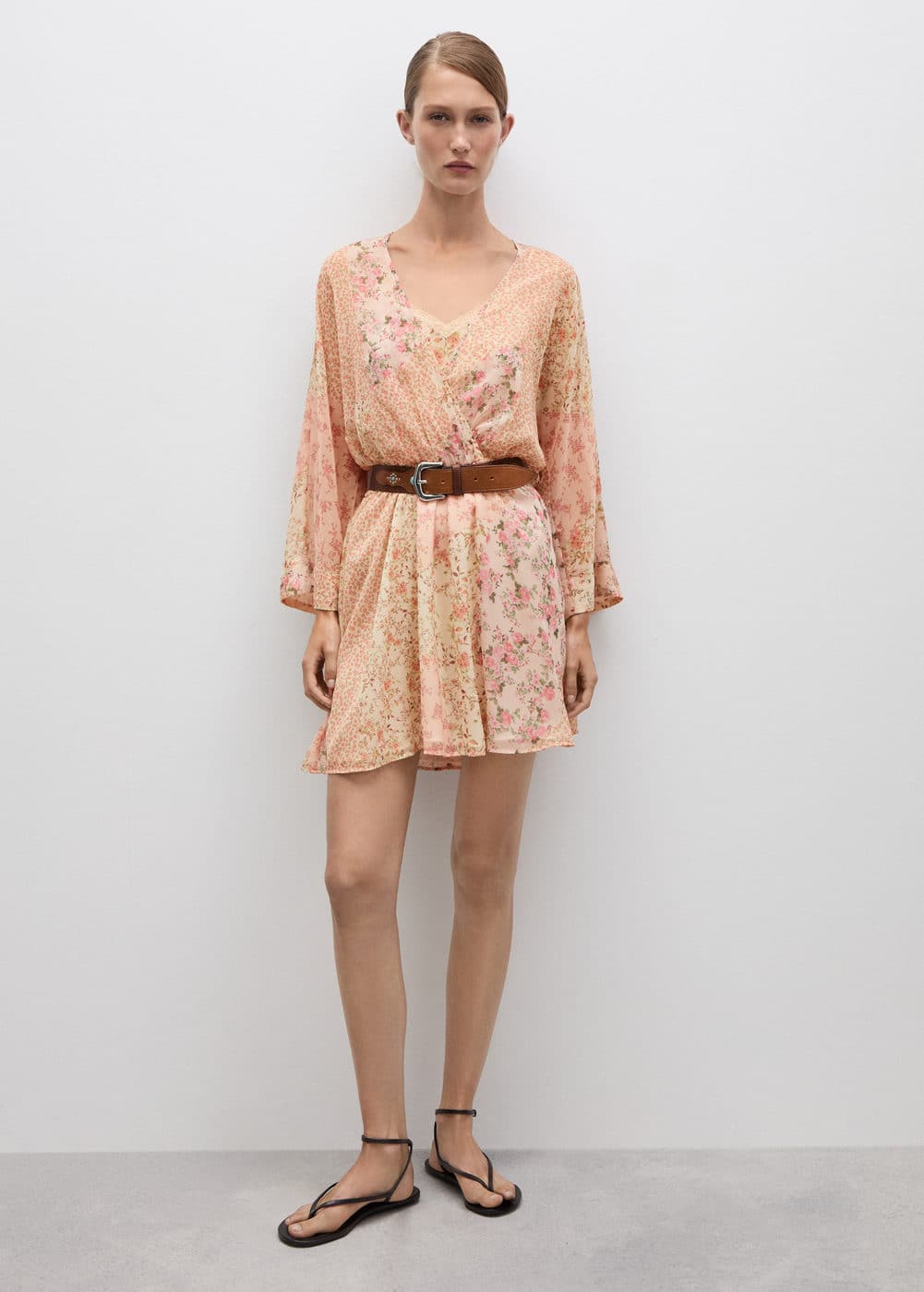 Robe courte en imprime fleuri ecru Mango La Redoute