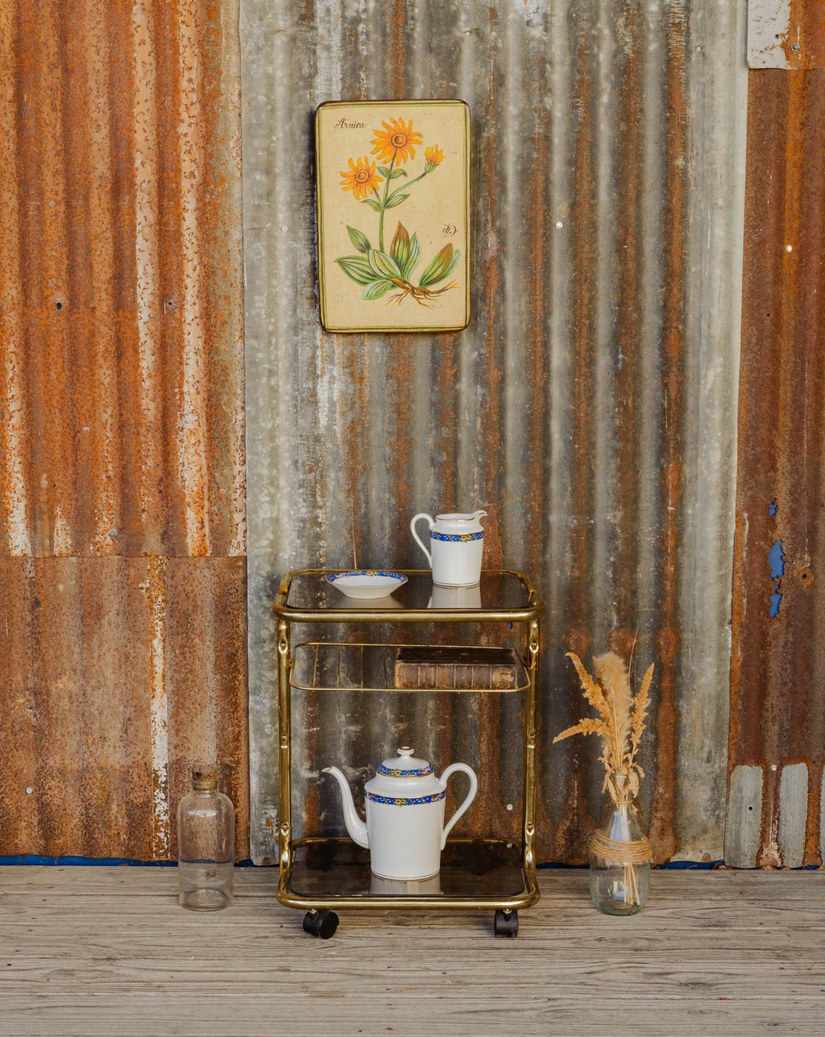 Desserte en verre et métal doré Anouk N°421 - Bon état, DEBONGOUT