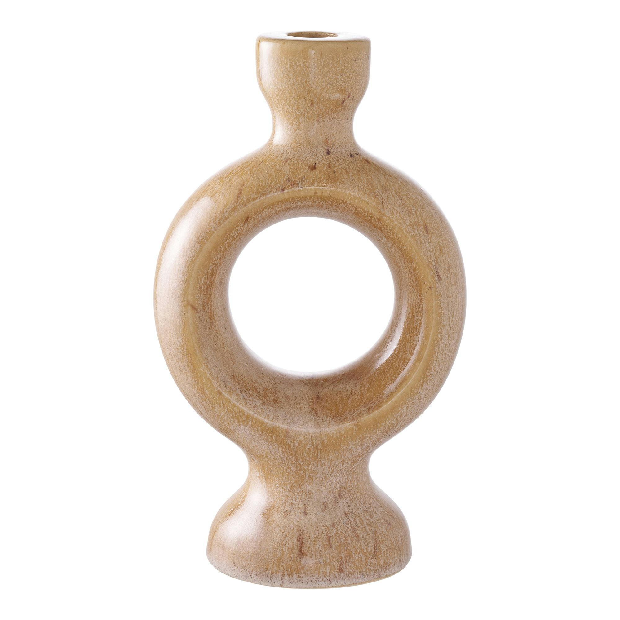 Bougeoir déco en céramique - forme anneau sculptural, beige brun, PIER IMPORT