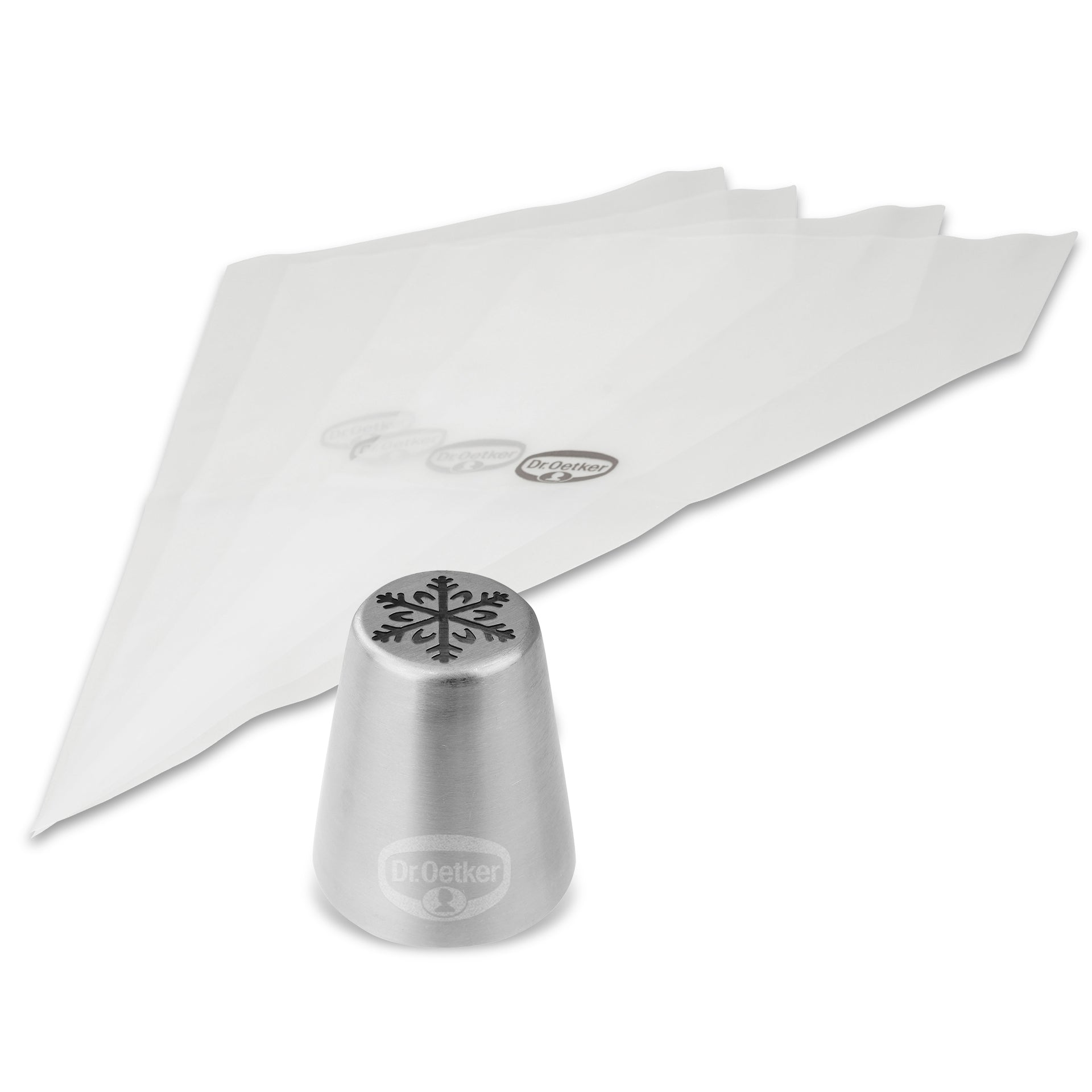 Lot de 4 poches à douille et embout flocon de neige en inox, DR OETKER