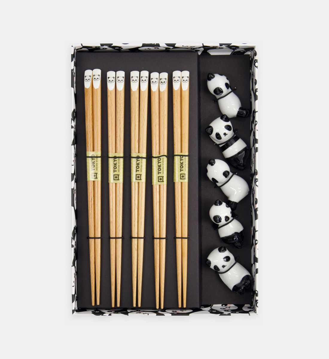 Coffret de 5 paires baguettes et repose-baguettes - panda, TOKYO DESIGN STUDIO