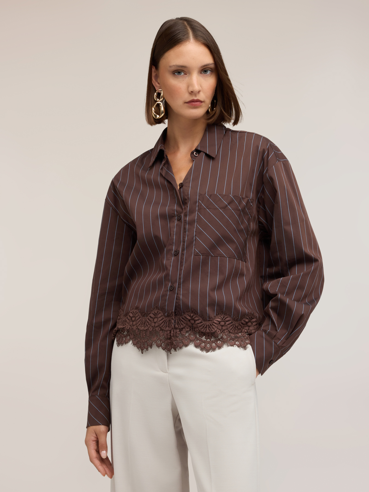 Chemise rayée avec dentelle, MOTIVI