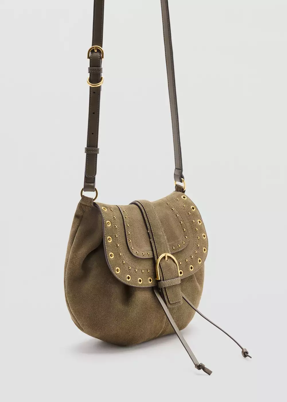 Sac en cuir suédé à clous, MANGO
