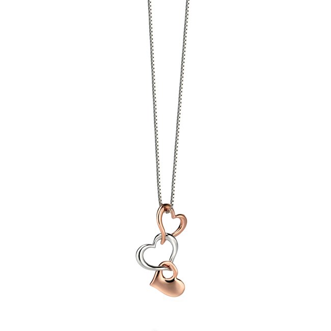 Rose Gold & Sterling Silver Multi Heart Pendant, silver-coloured/gold-coloured, FIORELLI