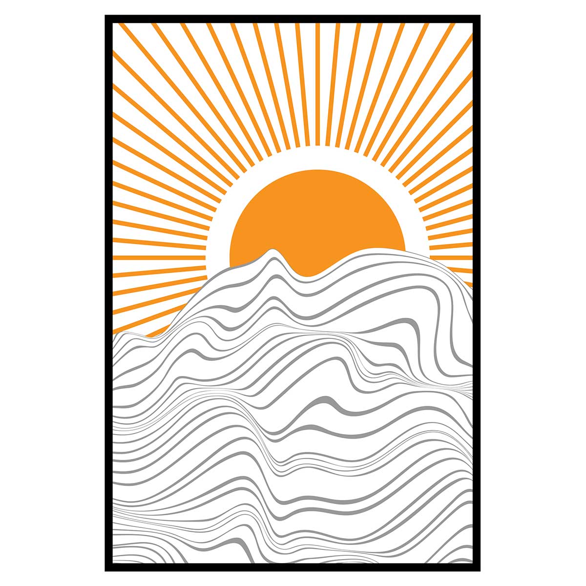 Affiche encadrée soleil abstrait lignes modernes, HEXOA