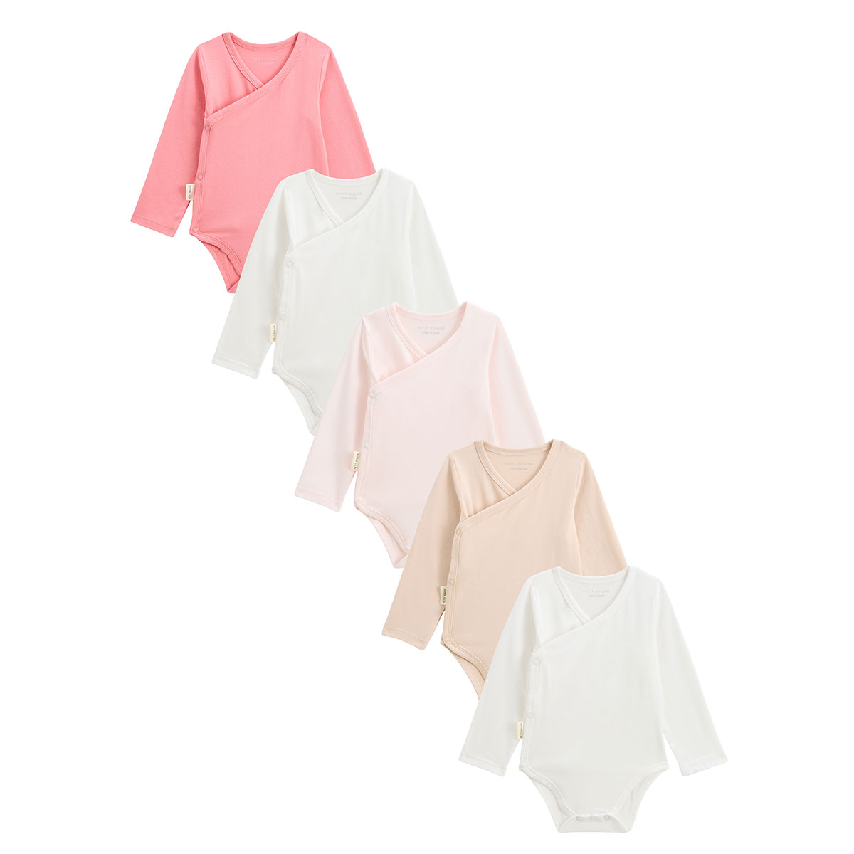 Lot de 5 bodies bébé manches longues ouverture croisée Louison, PETIT BEGUIN