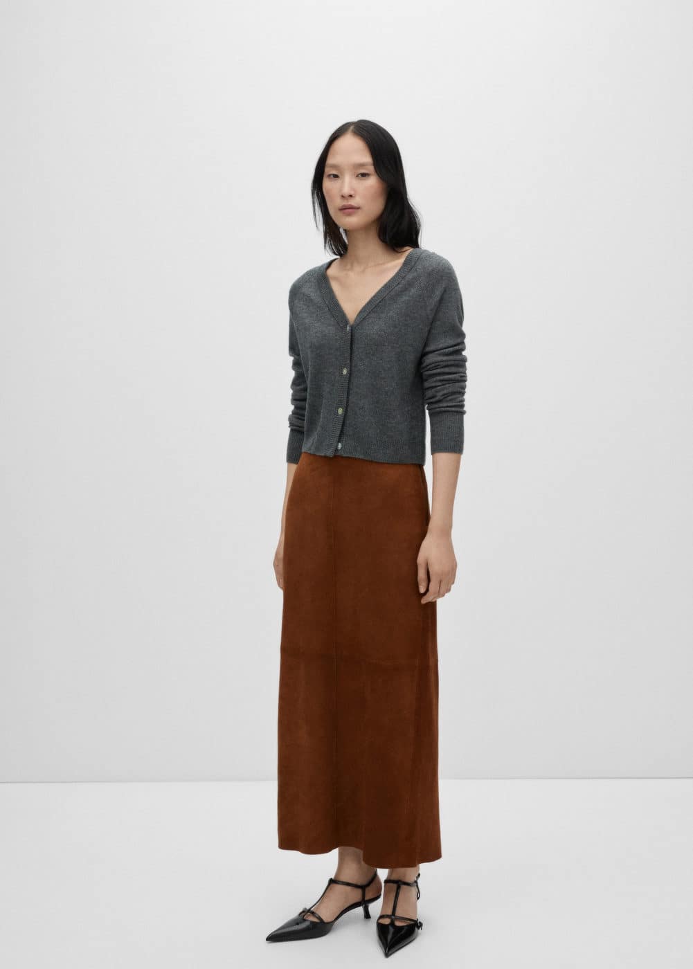 Jupe midi daim tabac Mango La Redoute