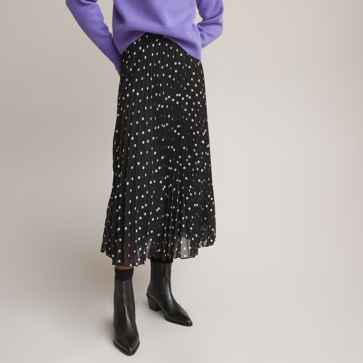 Jupe pliss e signature imprim fond noir La Redoute Collections