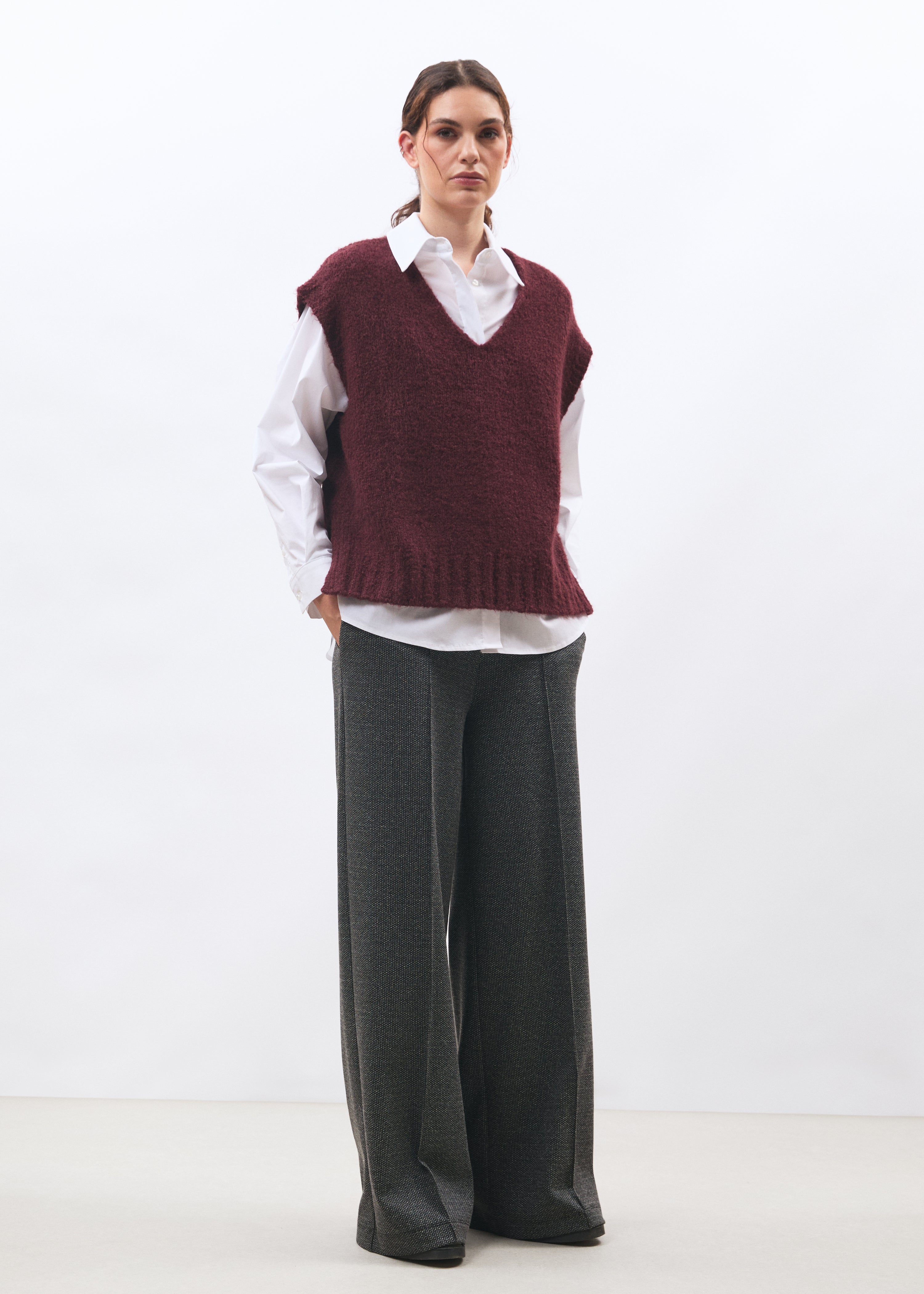 Pantalon large taille haute à motif pied de puces, HUMILITY