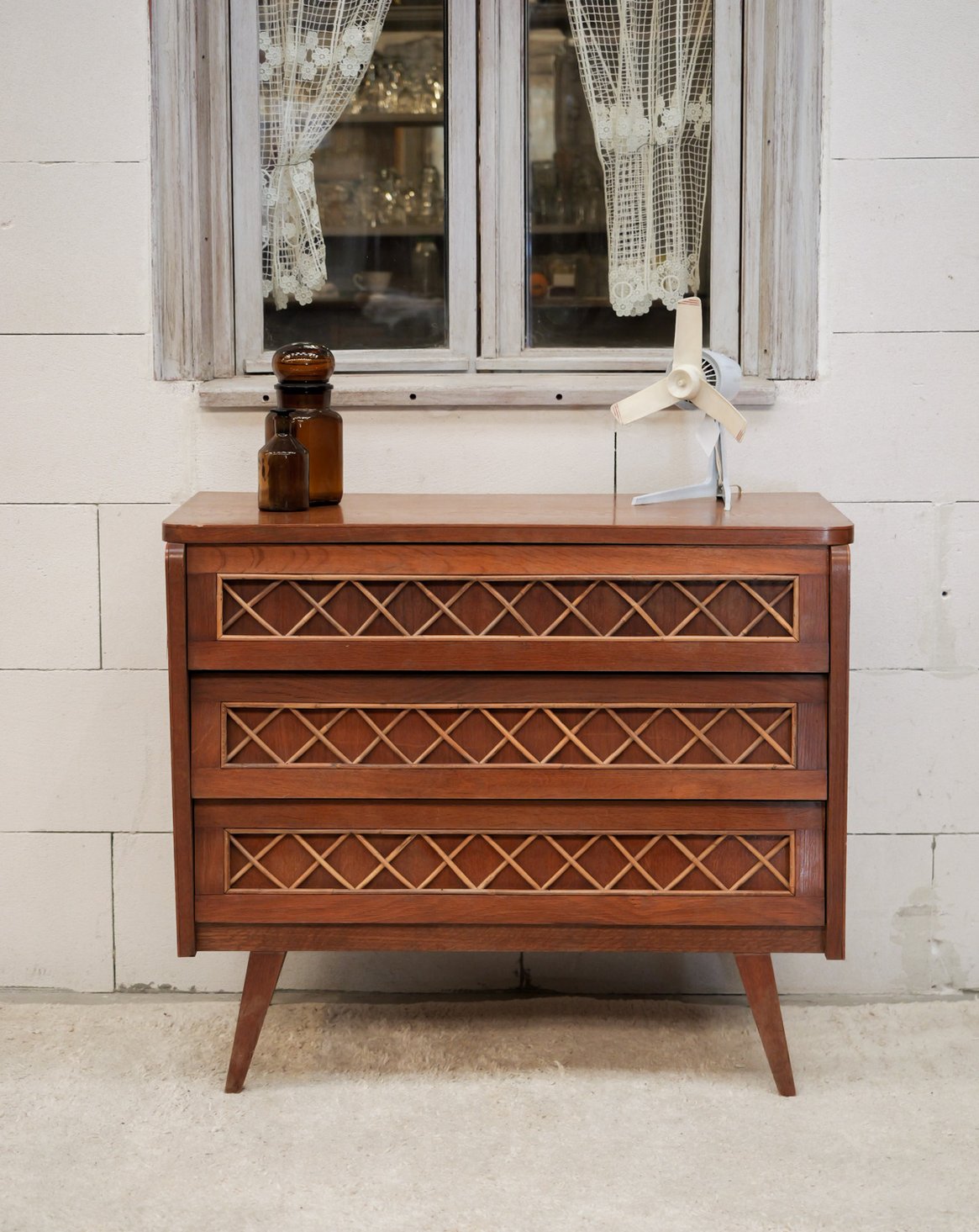 Commode en bois et rotin Olga N°1093 - Bon état, DEBONGOUT