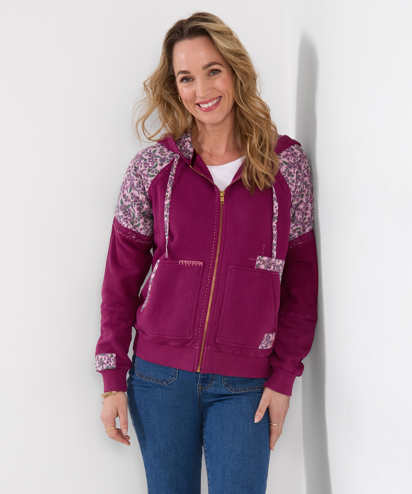 Sweat à Capuche Zippé Patchwork à Détail Brodé, JOE BROWNS