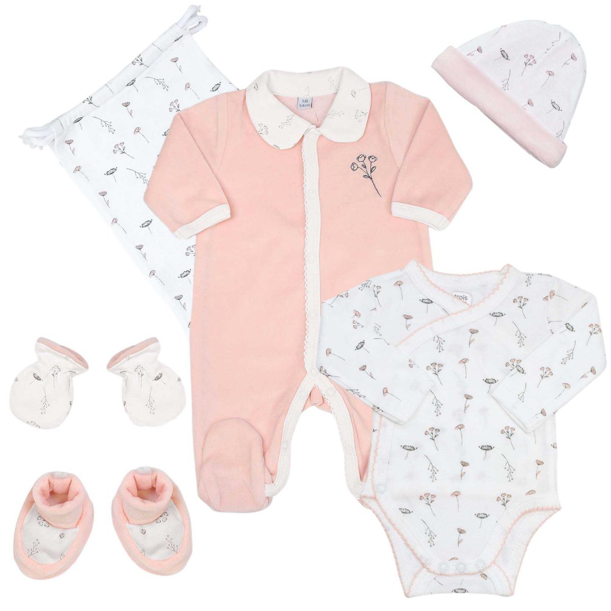 Lot 2 paires de moufles bébé anti-griffures fille en coton blanc et rose à  4,99 €