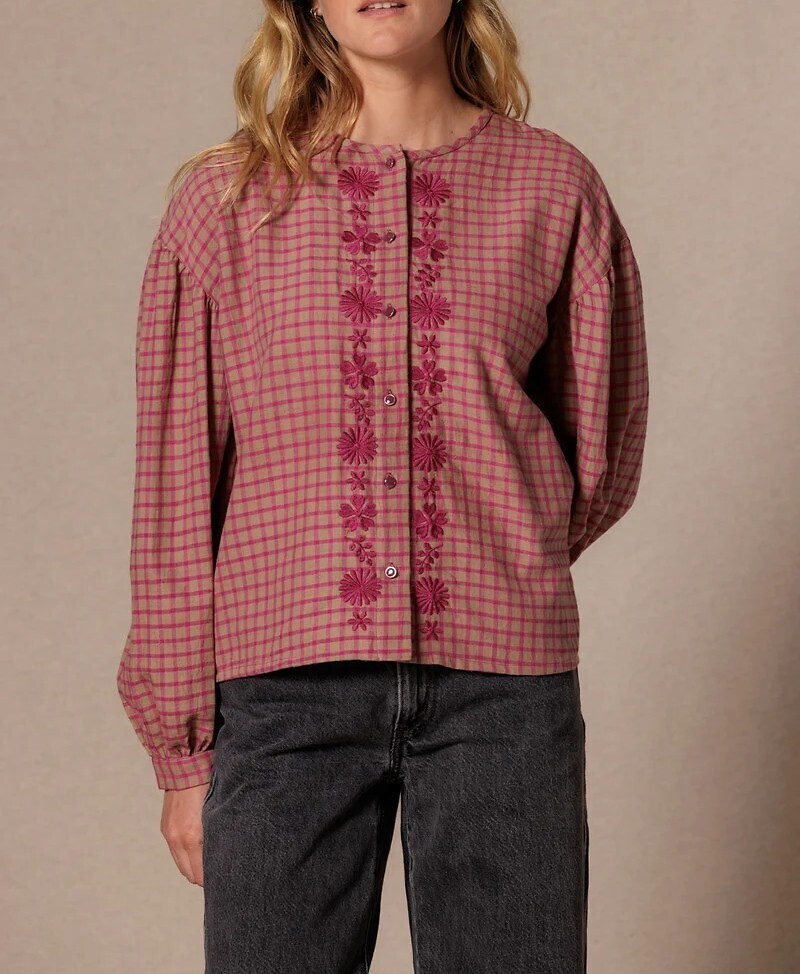 Blouse brodée à carreaux, BINU, APACHES COLLECTIONS