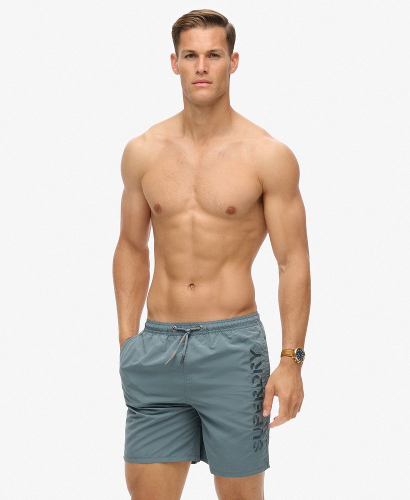 Short de bain haut de gamme brodé longueur 43 cm, SUPERDRY