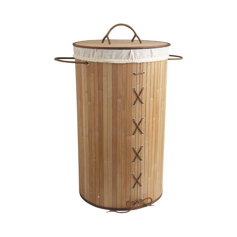 Panier à linge 2 compartiments en bambou - 100l Couleur bois clair Calicosy