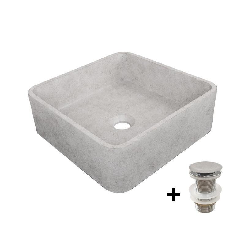 Vasque à poser carrée en béton 36x36cm + bonde ARTEA, MOB IN