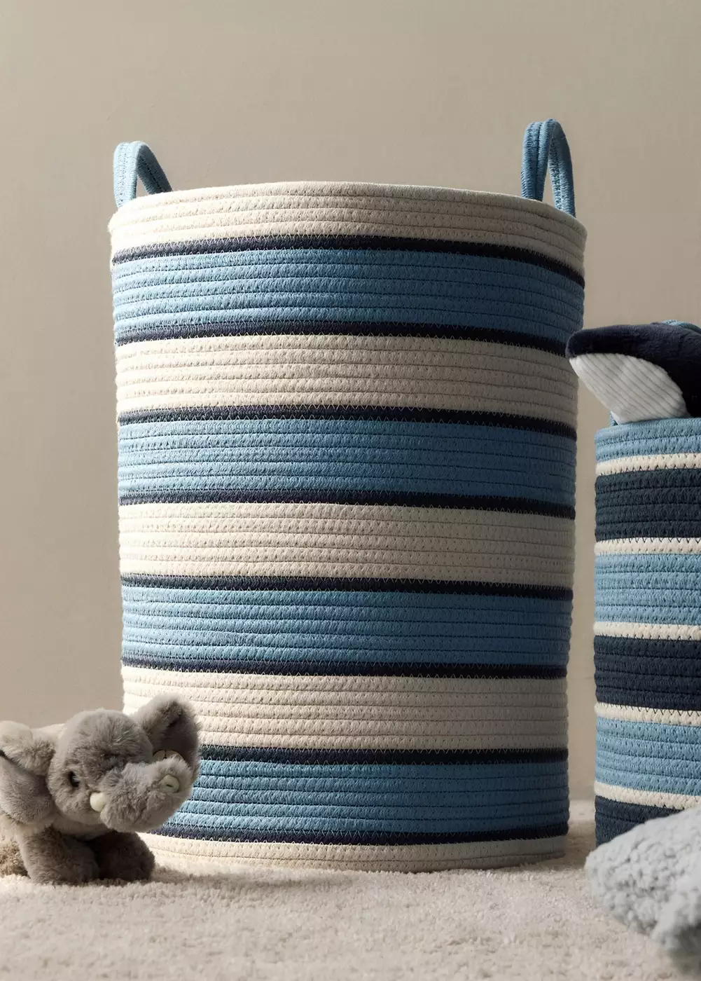 Grand panier en coton avec anses rayées, MANGO HOME