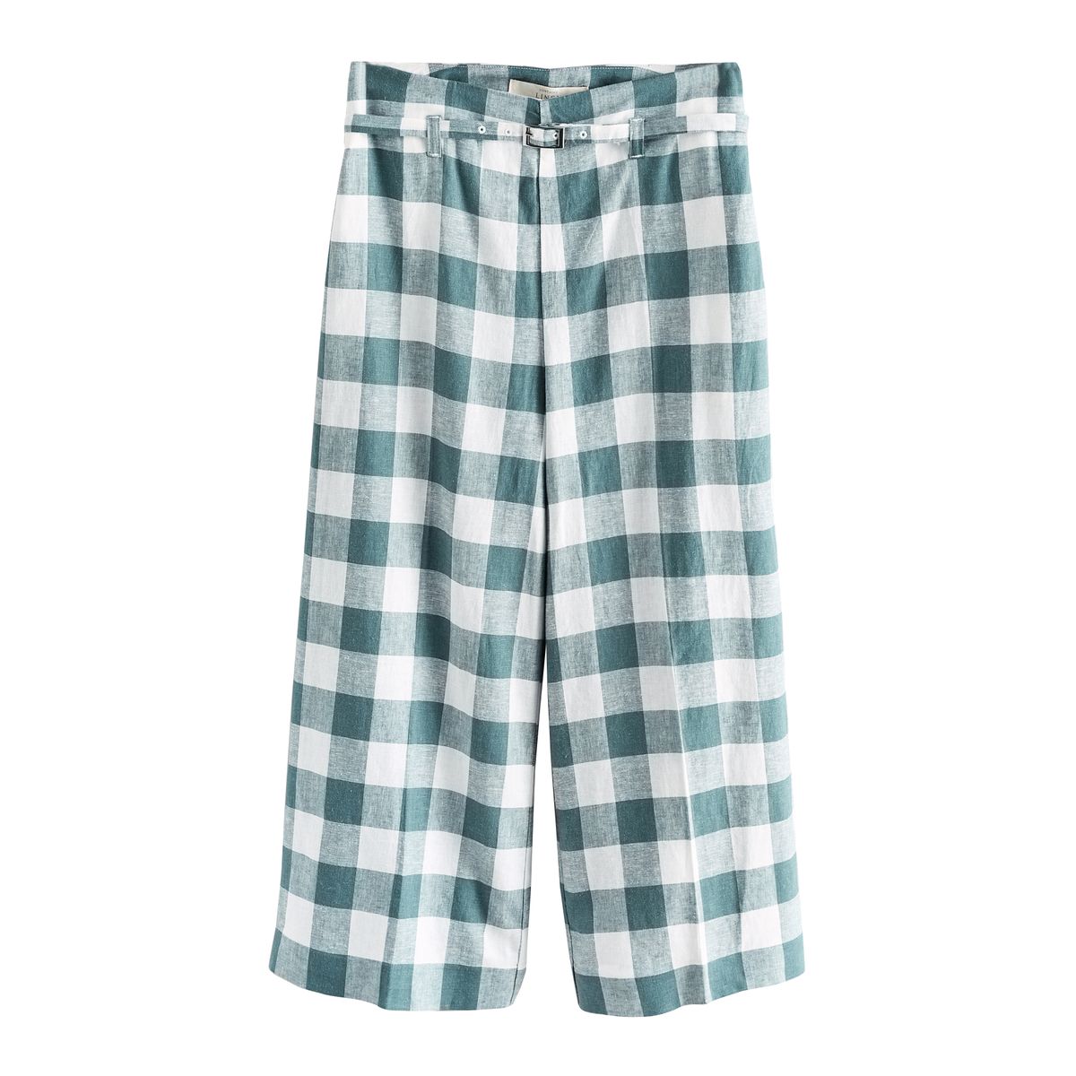Jupe-culotte vichy en lin mélangé à ceinture, NEXT
